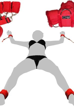 Bed Restraints for Sex Wrist Ankle Cuffs with Adjustable Straps for Bondage and BDSM (Furry) - Red by HappyNHealthy