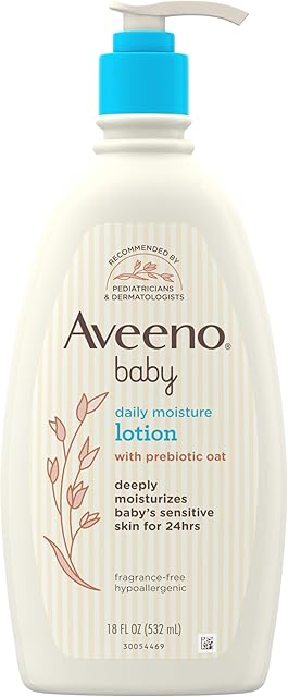 Aveeno Baby Daily Moisture Body Lotion for Sensitive Skin, Hypoallergenic Moisturizing Baby Lotion with Nourishing Oatmeal to Deeply Moisturize Baby's Skin, Fragrance-Free, 18 fl oz