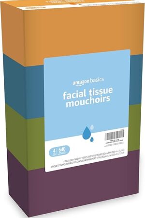 Amazon Basics Facial Tissue, 2-Ply, 160 Tissues per Box, 4 Boxes (640 total) (Previously Solimo)