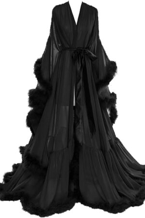 Womens Sexy Feather Bridal Robe Long Wedding Scarf Illusion Bathrobe Sleepwear Lingerie Robe Nightgown
