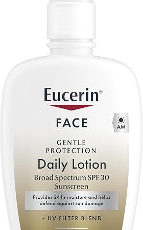 Eucerin Daily Protection Face Lotion with Broad Spectrum SPF 30 Sunscreen, Face Sunscreen Moisturizes and Helps Protect Sensitive, Dry Skin, Fragrance Free, 4 Fl Oz (Packaging May Vary)