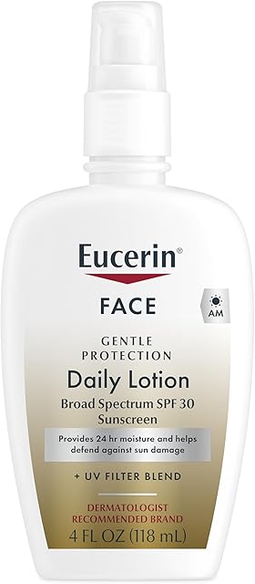 Eucerin Daily Protection Face Lotion with Broad Spectrum SPF 30 Sunscreen, Face Sunscreen Moisturizes and Helps Protect Sensitive, Dry Skin, Fragrance Free, 4 Fl Oz (Packaging May Vary)