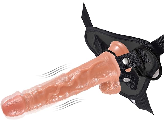 Bullet Vibrating Strap-on Dildo Wearable Harness, G Spot Stimulator Vagina Massager Female Masturbator Realistic Penis Sex Toys for Women Lesbian Couple