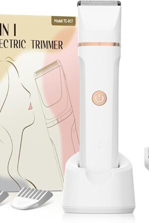 Electric Bikini Trimmer for Women - 4 in 1 Electric Shaver for Women, Waterproof Pubic Hair Trimmers and Facial Hair Remover, Replaceable Razors & Nose Hair Trimmer, Rechargeable Women's Grooming Kit