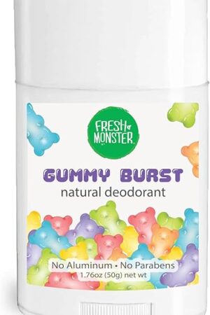 Fresh Monster Natural Deodorant for Kids & Teens, Aluminum Free, Paraben Free, Hypoallergenic Deodorant, Gummy Burst (176oz)