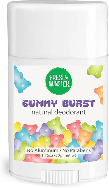 Fresh Monster Natural Deodorant for Kids & Teens, Aluminum Free, Paraben Free, Hypoallergenic Deodorant, Gummy Burst (176oz)
