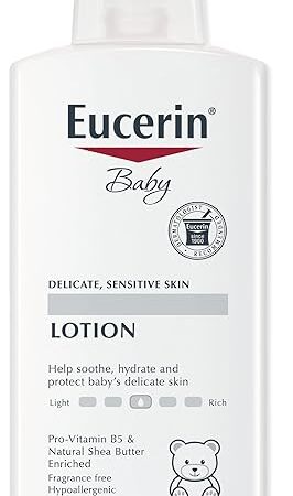Eucerin Baby Body Lotion, Hypoallergenic and Fragrance Free Baby Lotion with Pro-Vitamin B5 and Shea Butter, 135 Fl Oz Bottle