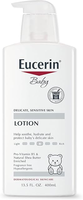 Eucerin Baby Body Lotion, Hypoallergenic and Fragrance Free Baby Lotion with Pro-Vitamin B5 and Shea Butter, 135 Fl Oz Bottle