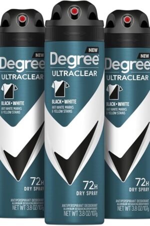 Degree Men Antiperspirant Deodorant Dry Spray Black + White Protects from Deodorant Stains Antiperspirant for Men with MotionSense Technology, 38 Ounce (Pack of 3)