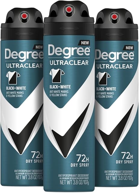 Degree Men Antiperspirant Deodorant Dry Spray Black + White Protects from Deodorant Stains Antiperspirant for Men with MotionSense Technology, 38 Ounce (Pack of 3)