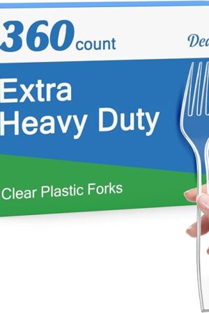 360 Count Extra Heavy Duty Clear Plastic Forks Disposable, BPA-Free, Heat Resistant, Solid and Durable Disposable Forks Bulk, Premium Plastic Forks heavy duty for Party Supply