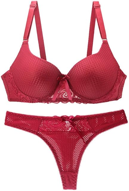 Women's Sexy Plus Up Bra Set Underwire Lingerie Set in Red, Size 32B-46E