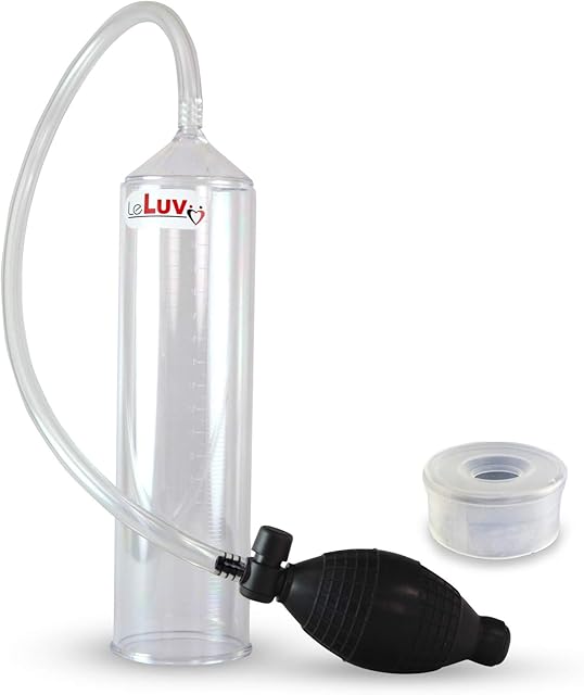 LeLuv Easyop 2.25 Inch by 9 Inch Cylinder Penis Pump Black Bgrip Ball Handle Clear Graduated Cylinder/Clear Collapse-Resistant Hose | Clear Silicone Sleeve