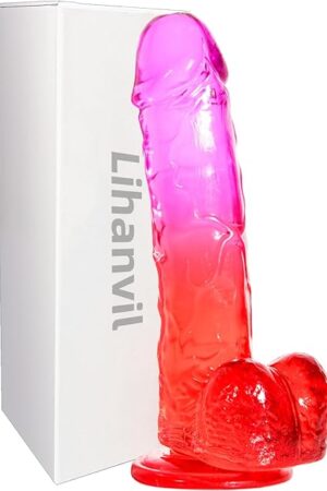 Adult Sex Toy with Suction Cup Dildo, Small Realistic Clear 6 inch Cute Purple-red Dildo,Suitable for Beginner Women/Men/Gay with Thin and Slim Poke, can be Use for G-spot and Anal