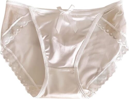 Womens Sexy Silky Satin Panties Lace Trim Underwear Bridal Luxury Low Waist Breathable String Bikini Briefs Underpant