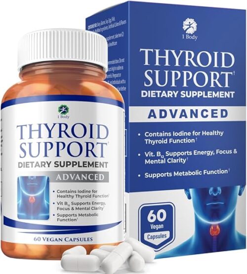 1 Body Thyroid Support Supplement with Iodine, B12, Zinc, Selenium, Ashwagandha, Non-GMO, Vegetarian, 30 Day Supply