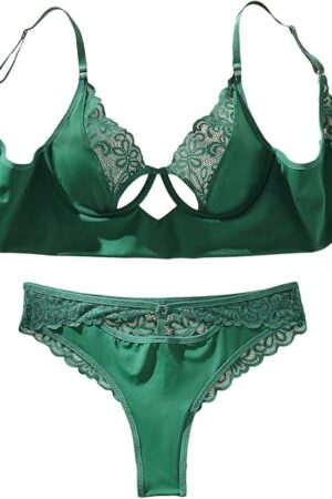Women's Lace Sheer Push Up Lingerie Underwire Bra and Panty Two Piece Underwear