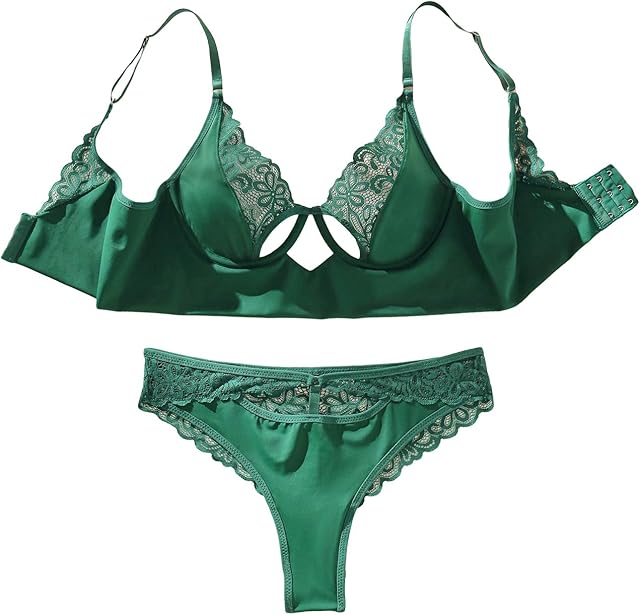 Women's Lace Sheer Push Up Lingerie Underwire Bra and Panty Two Piece Underwear