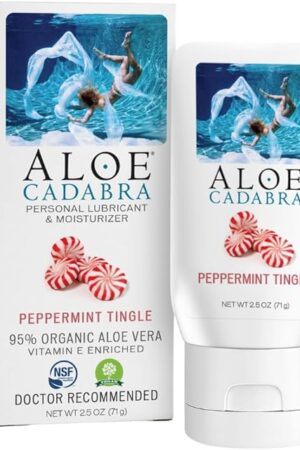Aloe Cadabra Flavored Personal Lubricant and Vaginal Moisturizer, Organic Edible Aloe Lube for Men, Women and Couples, Non-Staining, pH Balanced, Toy Compatible (Peppermint, 2.5 Ounces, 1 Pack)