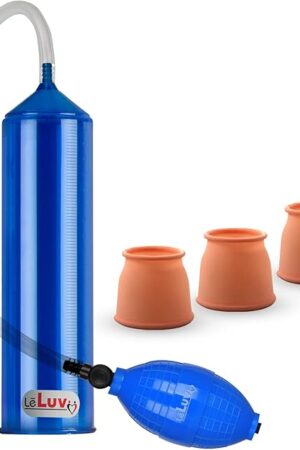 2.25"x9" EasyOp Good Bgrip Blue Ball Grip with Clear Graduated Cylinder/Clear Collapse-Resistant Hose Penis Pump with 3 Silicone Large Sleeves