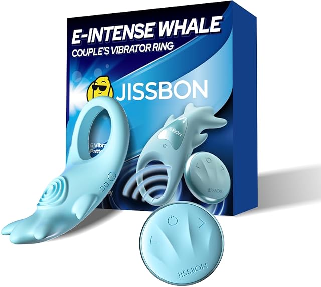 E-Intense Whale Vibrating Penis Ring Sex Toy for Couple Silicone Penis Ring with 6 Vibration Patterns IPX6 Waterproof Remote Control Cock Ring Vibrators Couples Sex Toys