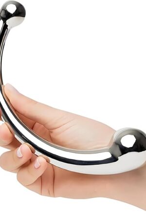 Curve Double Ended Prostate Massager Stainless Steel Dildo G Spot Wand Massage Stick Pure Metal Penis P-Spot Stimulator Anal Plug Dildo Sex Toy for Women Men
