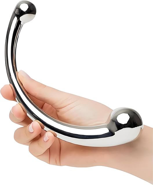 Curve Double Ended Prostate Massager Stainless Steel Dildo G Spot Wand Massage Stick Pure Metal Penis P-Spot Stimulator Anal Plug Dildo Sex Toy for Women Men