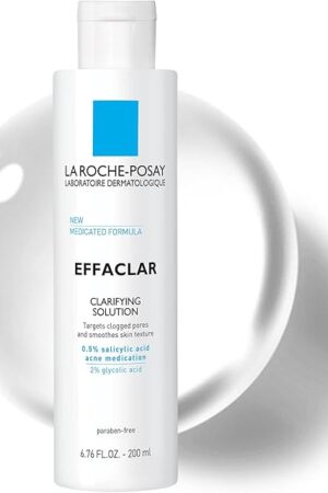 La Roche-Posay Effaclar Clarifying Solution Acne Toner with Salicylic Acid and Glycolic Acid, Pore Refining Oily Skin Toner, Gentle Exfoliant to Unclog Pores and Remove Dead Skin Cells