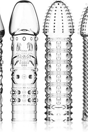 FST 4 Pcs Silicone Penis Sleeves Reusable Condoms Cock Enlarger Penis Erection Sex Toy for Men Transparent