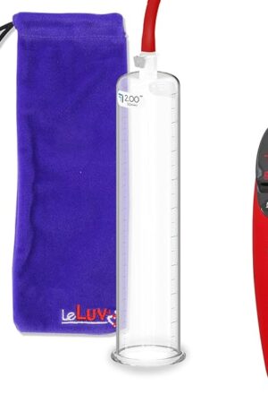 LeLuv Red Magna Pro+ Electric Penis Pump - 9" Length x 2.00" Diameter Round Flange Cylinder - LCD Smart Handheld USB Rechargeable Untapered Acrylic Quick-Disconnect