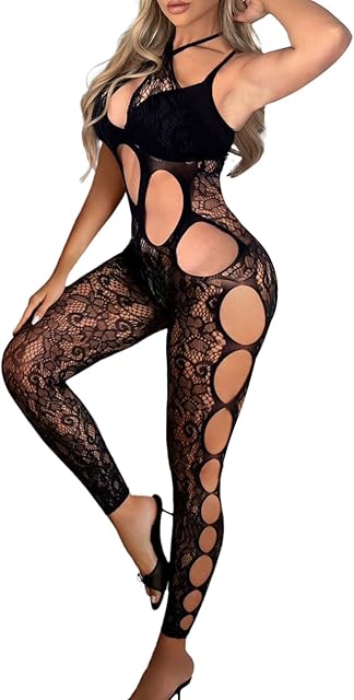 Womens Body Stocking Lingerie Fishnet Bodysuit One Piece Bodycon Jumpsuit Rave Outfits