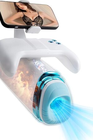 Automatic Male Masturbator Penis Pump Mens Stroker Vibrator with 3D Realistic Textured 7 Thrusting & Vibrating Modes Phone Holder Handy Handle Heating Adult Sex Toys Romi (White)