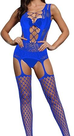 Women Sexy Lingerie Fishnet Bodystocking Underwear Nightwear Chemises Bodysuits Deal's Today (Blue, One Size)