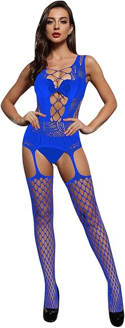 Women Sexy Lingerie Fishnet Bodystocking Underwear Nightwear Chemises Bodysuits Deal's Today (Blue, One Size)