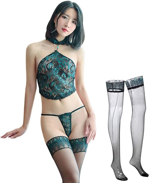Erotic underwear Women's Peacock element Transparent pajamas Lace cheongsam uniform Sexy cosplay