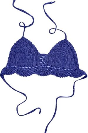 Crochet Lace Bralette for Women Halter Bikini Top Padded Wireless Swimwear Beach Bra Sexy Summer Bra Tops