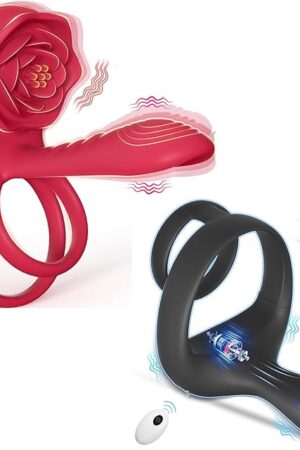 Vibrating Cock Ring Penis Sleeve with Rose Clitoral Stimulator+Vibrating Cock Ring Taint Stimulator