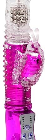 LeLuv Rechargeable Thrusting Butterfly Rabbit Vibrator - Chrome Purple