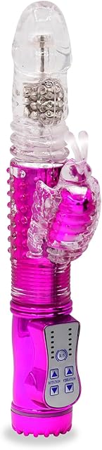 LeLuv Rechargeable Thrusting Butterfly Rabbit Vibrator - Chrome Purple