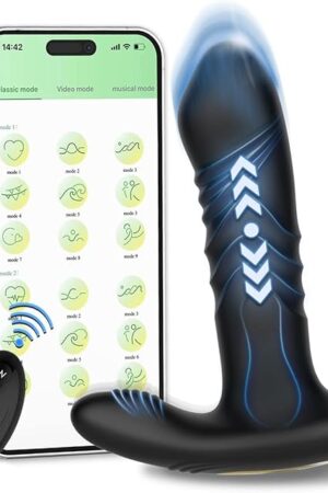Adult Male Sex Toys Anal Sex Toys Prostate Massager with Dual Cock Ring Anal Plug, App & Remote Control Butt Plug, 7 Thrusting & Vibrating Modes G Spot Vibrator Couples Male Sex Toy (A)