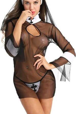 Women's Adult Sexy Nun Costume Naughty Nun Cosplay Costume Outfits Mesh Lingerie Sets