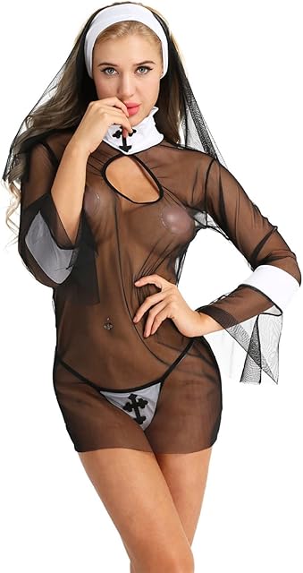 Women's Adult Sexy Nun Costume Naughty Nun Cosplay Costume Outfits Mesh Lingerie Sets