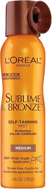 L'Oreal Paris Sublime Bronze Self Tanning Mist, Medium to Natural Spray Tan, 46 oz