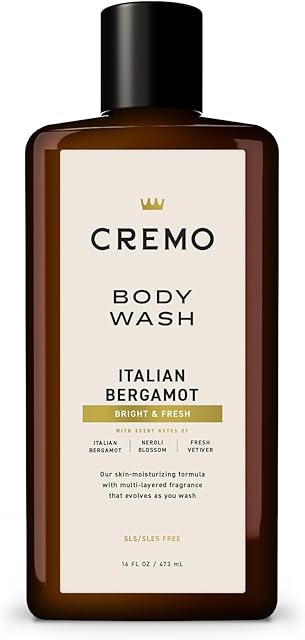 Cremo Body Wash Men, Notes of Italian Bergamot, Neroli Blossom, and Fresh Vetiver, Rich-Lathering Italian Bergamot, 16 Fl Oz