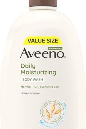 Aveeno Daily Moisturizing Body Wash for Women and Men for Dry & Sensitive Skin, Paraben, Soap & Dye-Free, Gentle Shower Cleanser, Dermatologist Recommended Brand, Lightly Scented, 33 Fl Oz