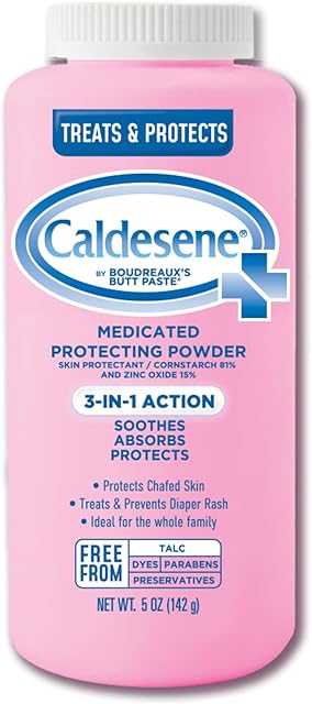 Caldesene Medicated Protecting Body Powder with Zinc Oxide and Cornstarch, Talc Free, 5 Oz