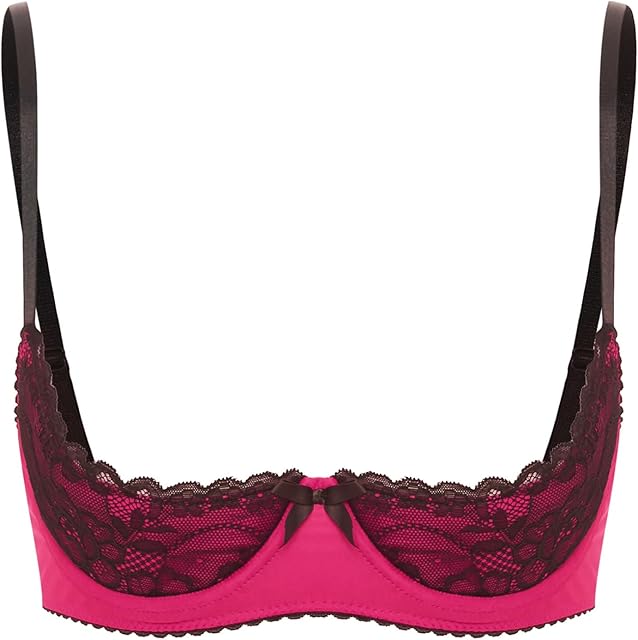 Women's Lace Underwire 1/4 Cup Bra Spaghetti Straps Push Up Balconette Bras Lingerie