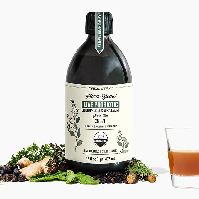 Flora Biome - Live Probiotic, Prebiotic, & Postbiotic ? Organic Live-Culture ? 10 Probiotic Strains, 18 Fermented Herbs - Complete Gut Health & Microbiome Optimizer (16 oz)