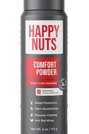 HAPPY NUTS Comfort Powder - Anti Chafing & Deodorant, Aluminum-Free, Sweat and Odor Control for Jock Itch, Groin and Men's Private Parts (6 Ounce (Pack of 1), Original)
