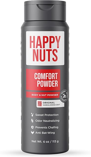 HAPPY NUTS Comfort Powder - Anti Chafing & Deodorant, Aluminum-Free, Sweat and Odor Control for Jock Itch, Groin and Men's Private Parts (6 Ounce (Pack of 1), Original)